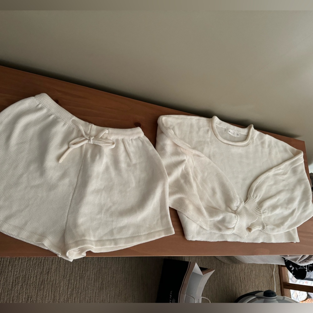 Two piece, white shorts and cropped sweater